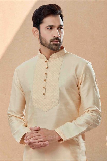Gold Colour Kurta Pajama In Silk Dupion Fabric SH1040482 A