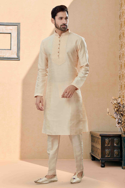 Gold Colour Kurta Pajama In Silk Dupion Fabric SH1040482