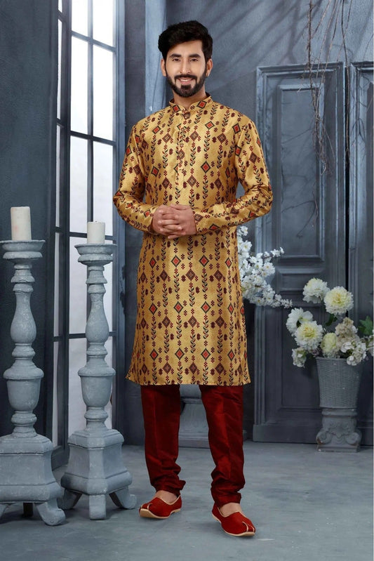 Gold Colour Kurta Pajama In Silk Fabric KP1040148
