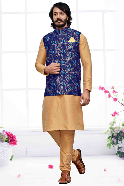 Gold Colour Kurta Pajama With Jacket In Art Silk KP1210465