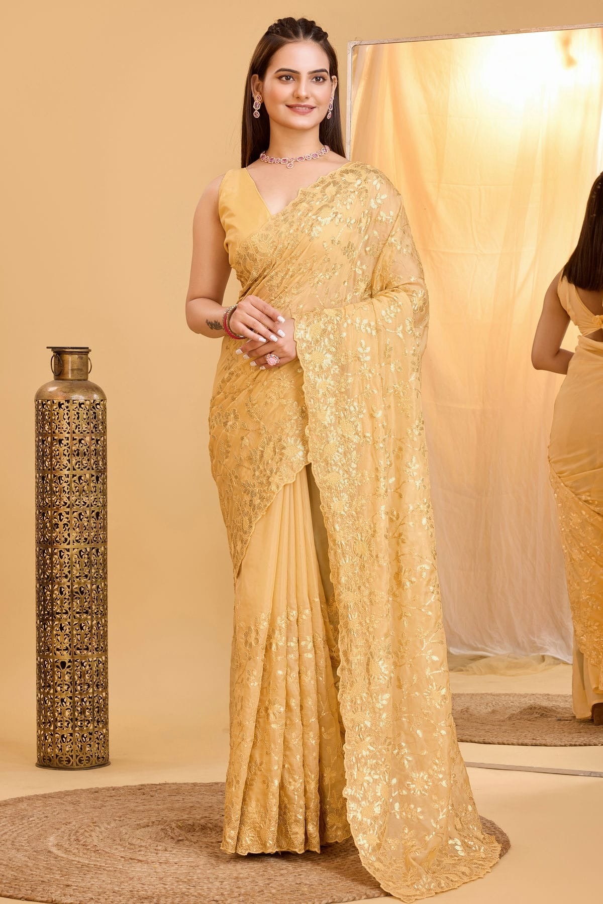 Gold Colour Organza Saree SD1110010