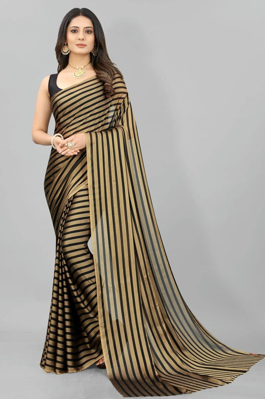 Gold Colour Poly Georgette Printed Saree SD1180115