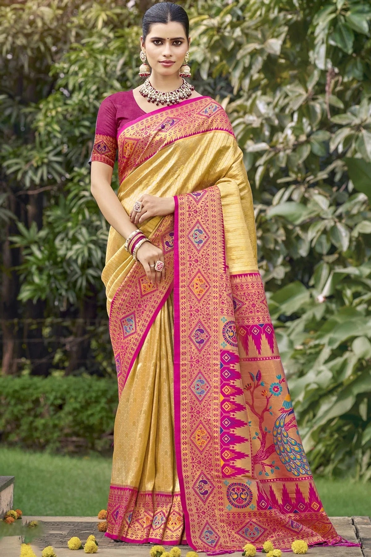 Gold Colour Silk Woven Work Traditional Saree SD1102834