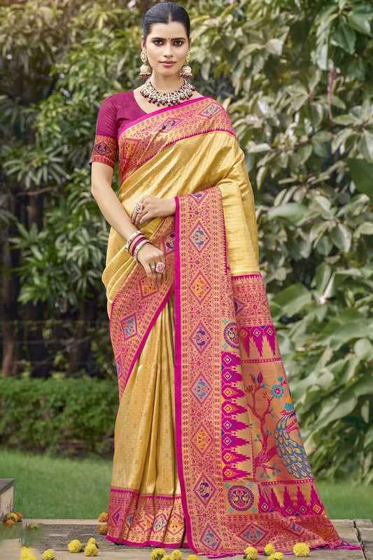 Gold Colour Silk Woven Work Traditional Saree SD1102834