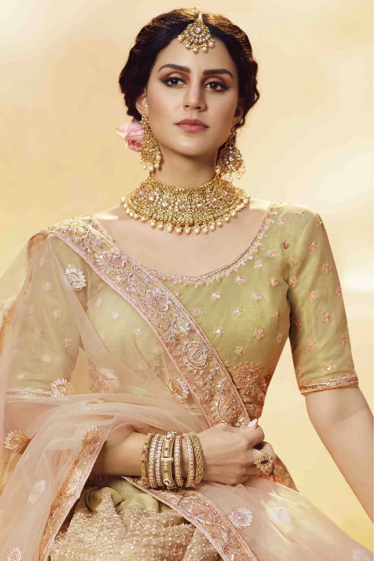 Gold Colour Soft Net And Silk Embroidery Lehenga Choli LC1080230 B