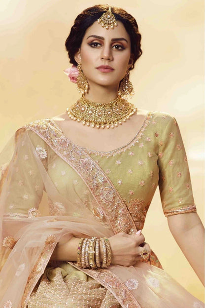 Gold Colour Soft Net And Silk Embroidery Lehenga Choli LC1080230 B