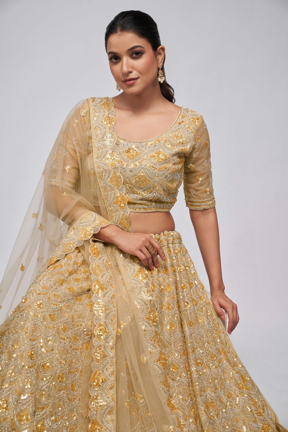 Gold Colour Soft Net Lehenga Choli LC1030013 A