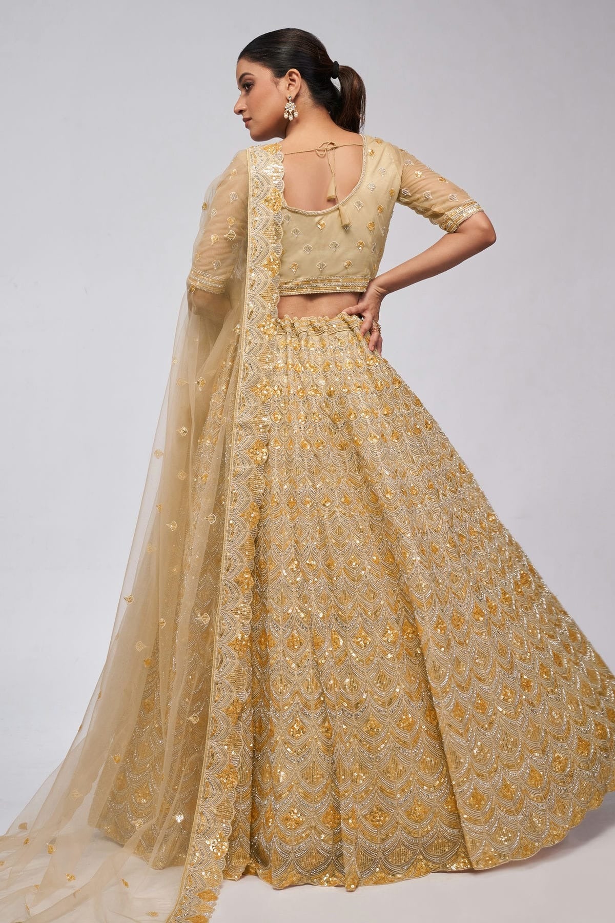 Gold Colour Soft Net Lehenga Choli LC1030013 B