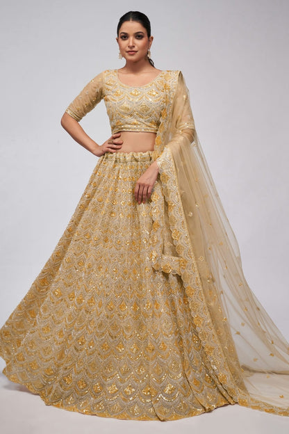 Gold Colour Soft Net Lehenga Choli LC1030013