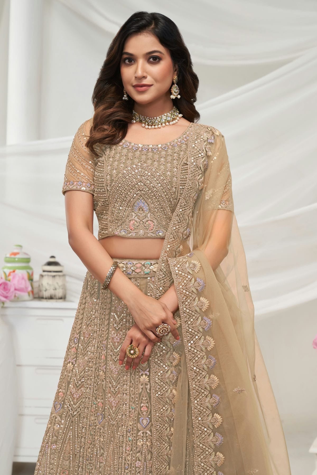Gold Colour Soft Net Lehenga Choli LC1030041 A
