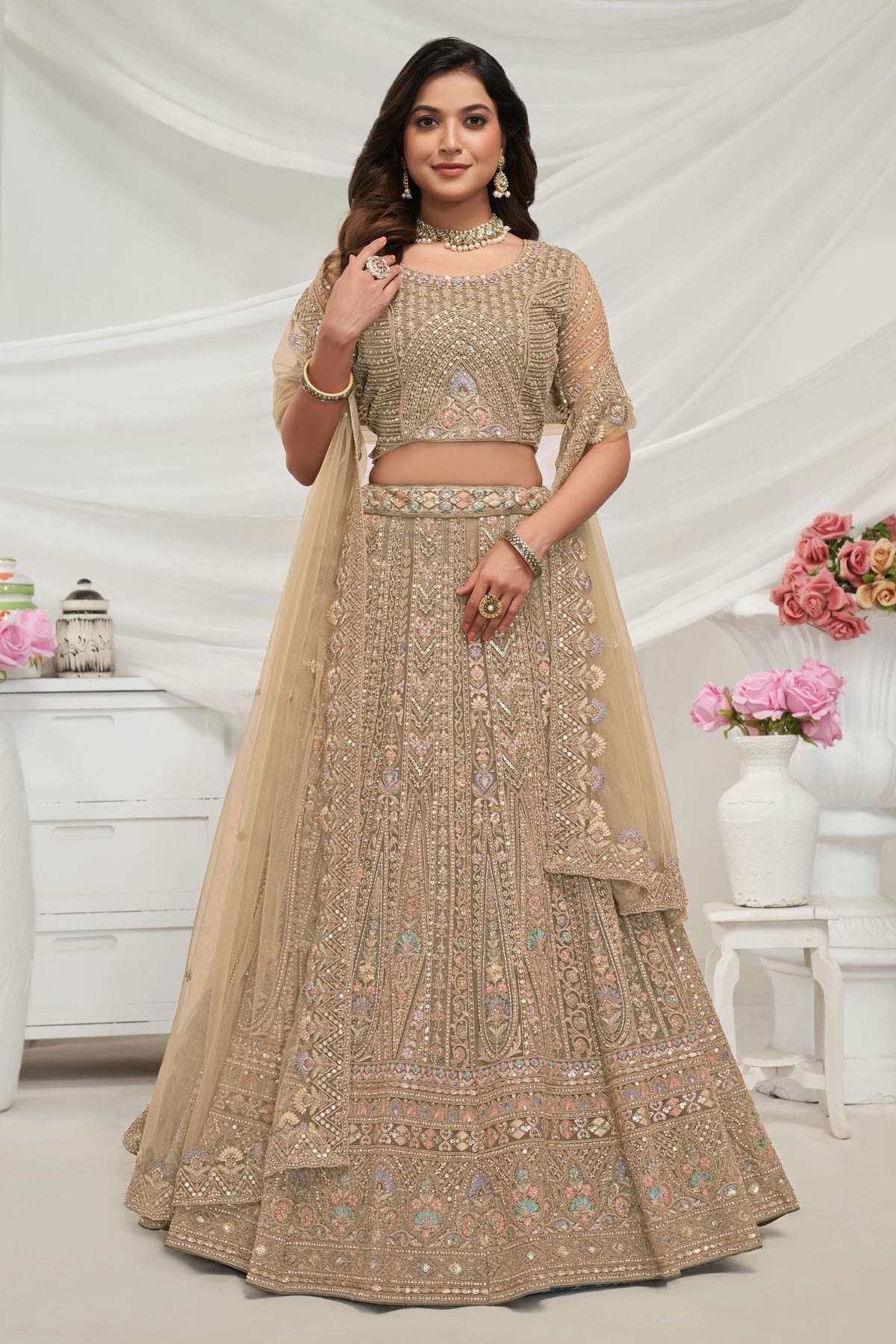 Gold Colour Soft Net Lehenga Choli LC1030041
