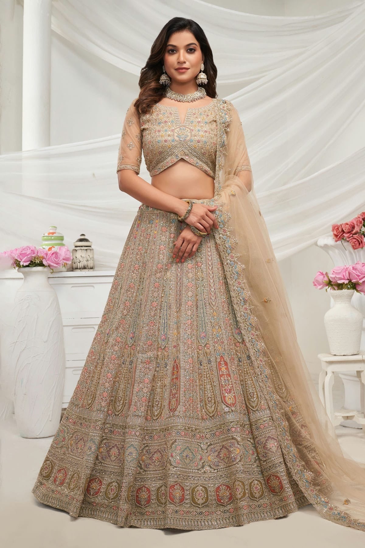 Gold Colour Soft Net Lehenga Choli LC1030045