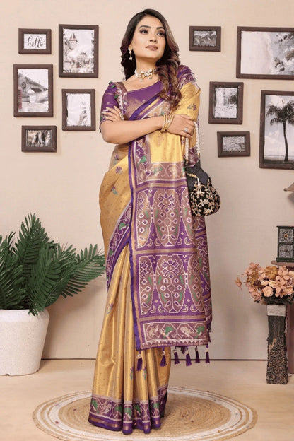 Gold Colour Woven Work Pure Banarasi Tissue Silk Traditional Saree SD1250294 A