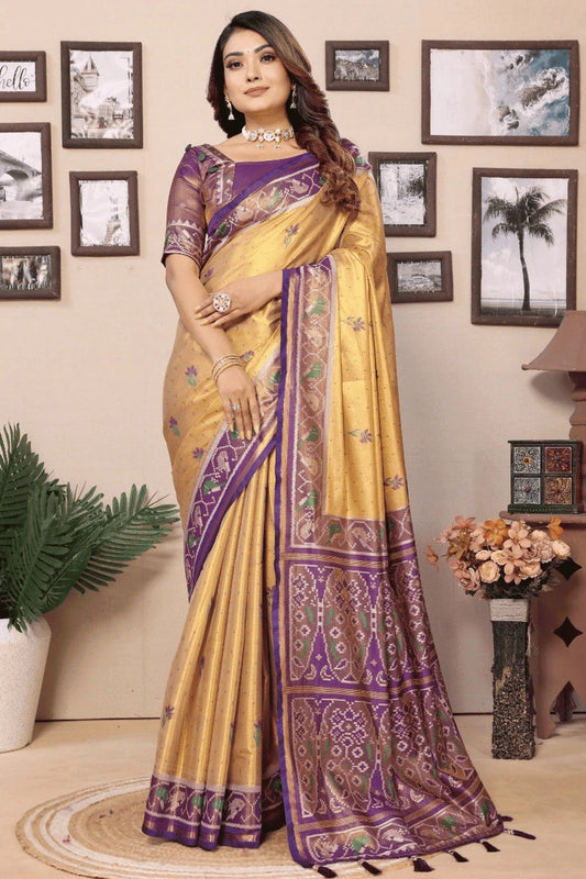 Gold Colour Woven Work Pure Banarasi Tissue Silk Traditional Saree SD1250294