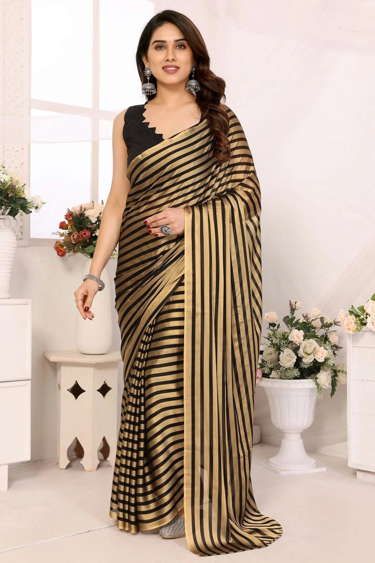 Gold and Black Colour Georgette Ready To Wear Saree SD1180033