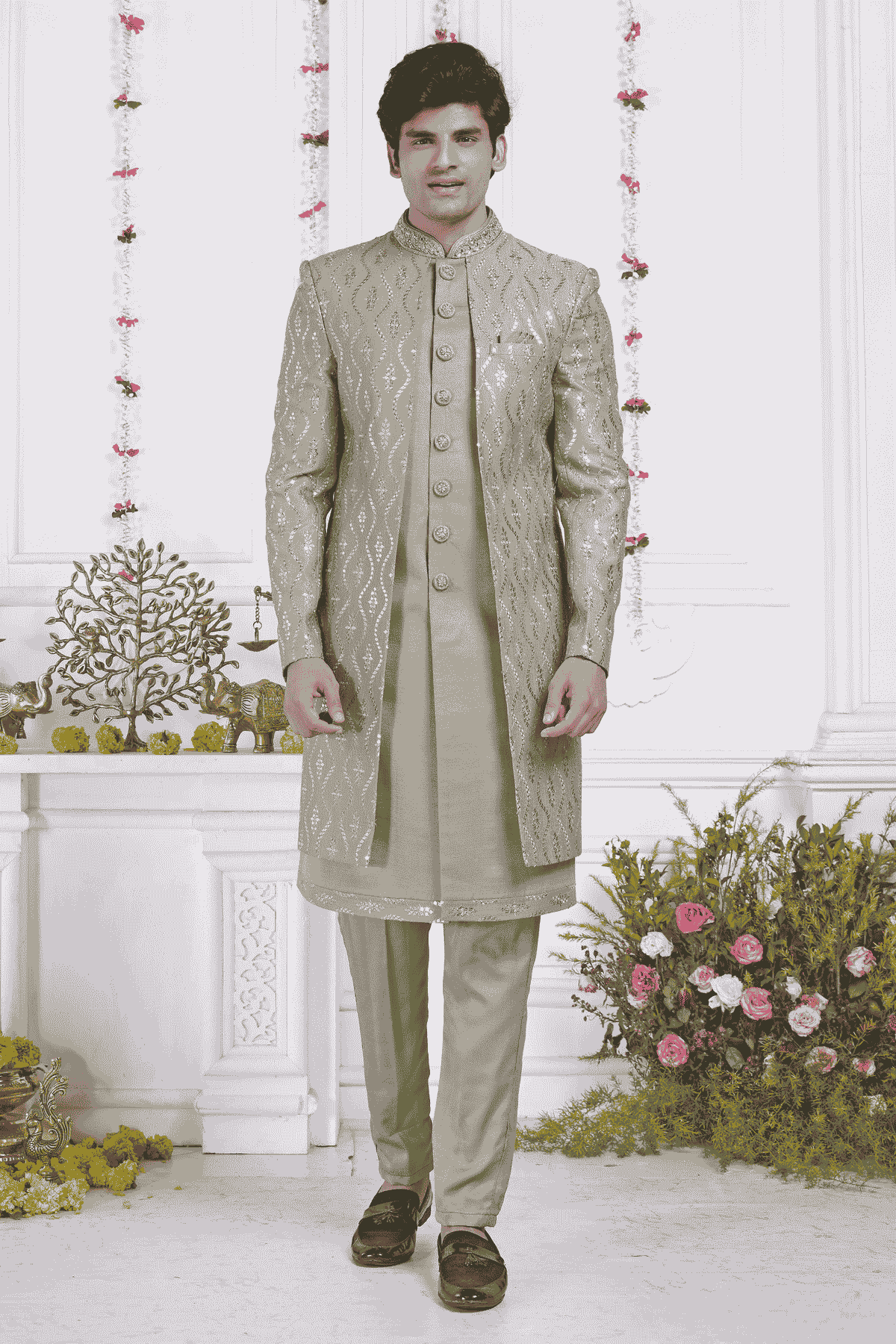 Green Art Silk Embroidery Work 2 Pcs Attech  Jacket Set