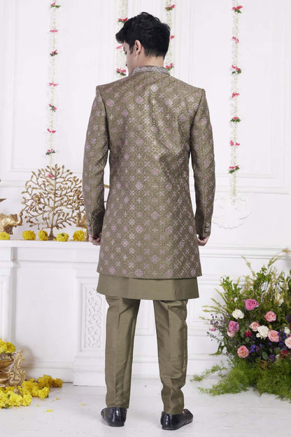 Green Art Silk Embroidery Work 3 Pcs Jacket Set