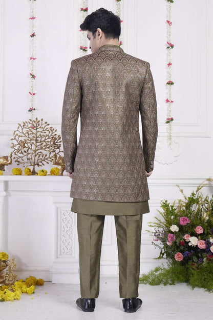 Green Art Silk Embroidery Work 3 Pcs Jacket Set
