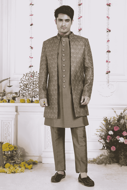 Green Art Silk Embroidery Work 3 Pcs Jacket Set