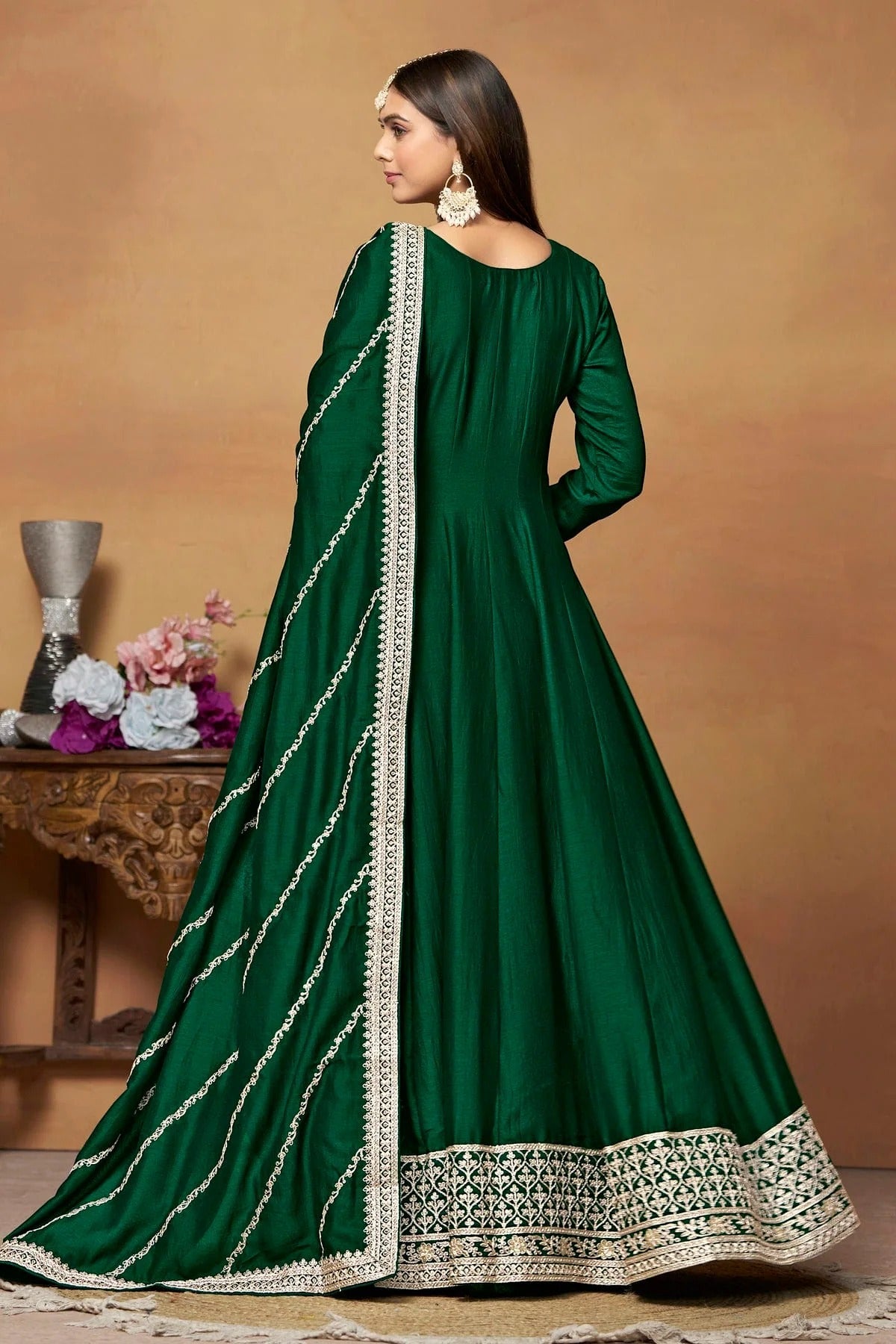 Green Colour Anarkali Suit Art Silk Semi Stitched SM1050533 A