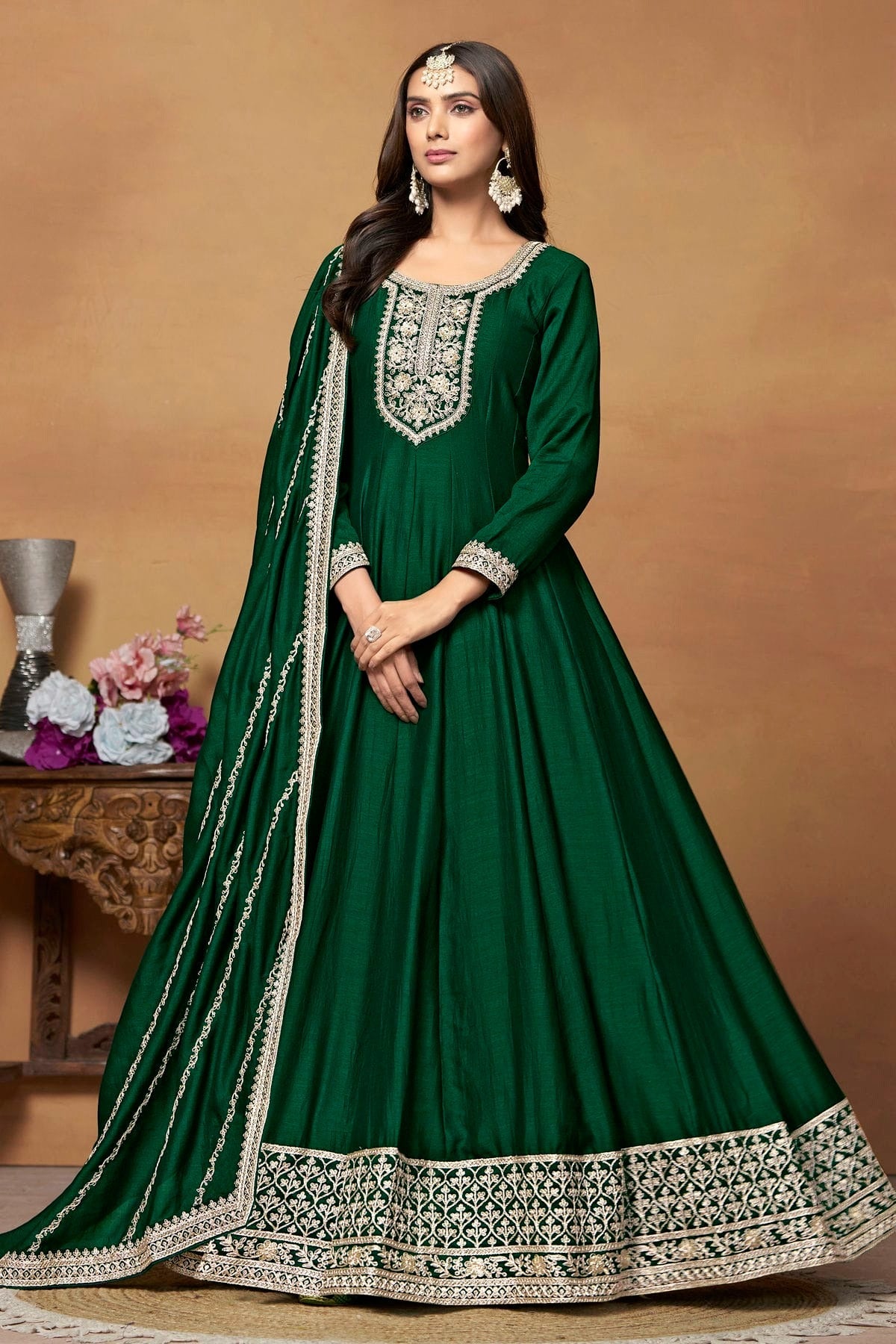 Green Colour Anarkali Suit Art Silk Semi Stitched SM1050533