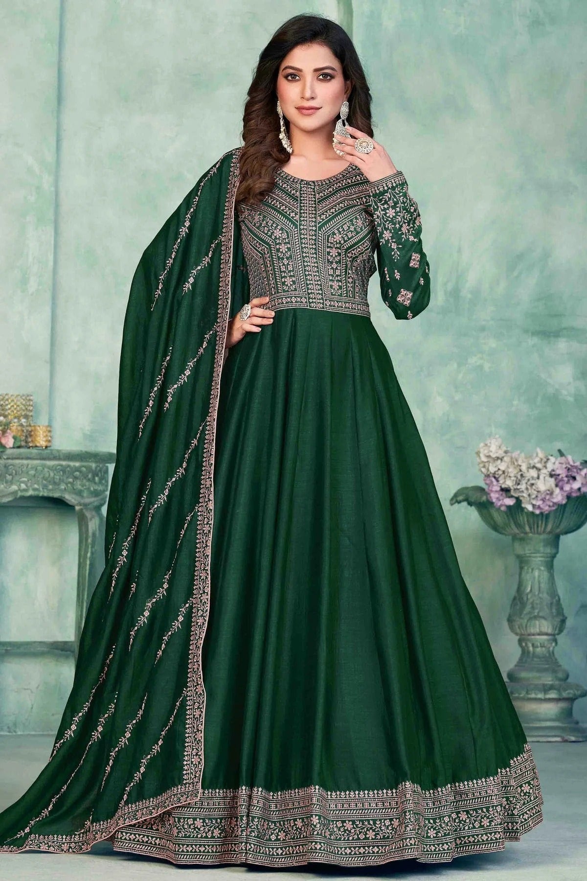 Green Colour Art Silk Anarkali Suit SM1050718 A
