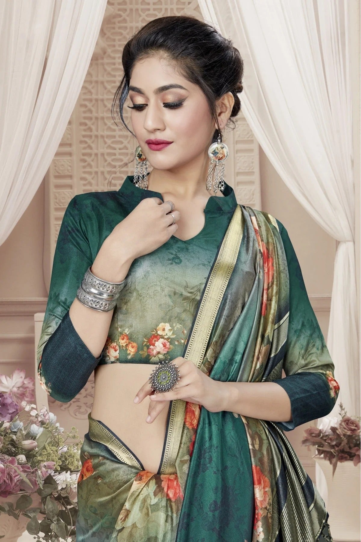 Green Colour Art Silk Digital Print Saree SD1120787 A