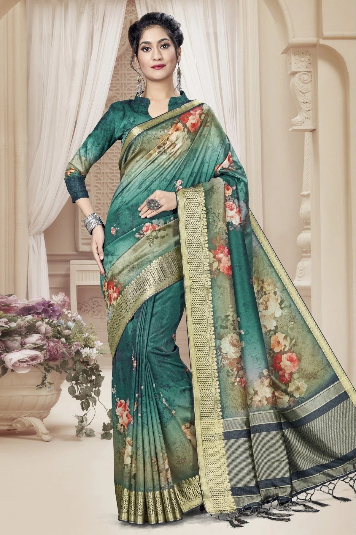 Green Colour Art Silk Digital Print Saree SD1120787