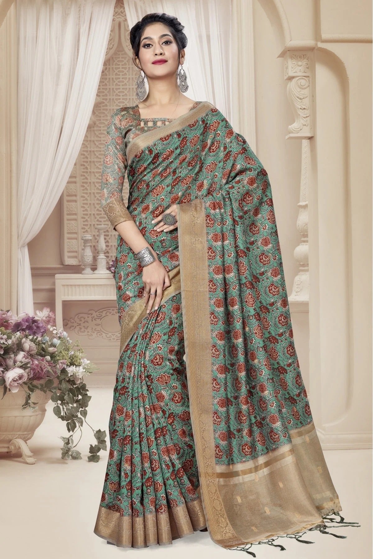 Green Colour Art Silk Digital Print Saree SD1120790
