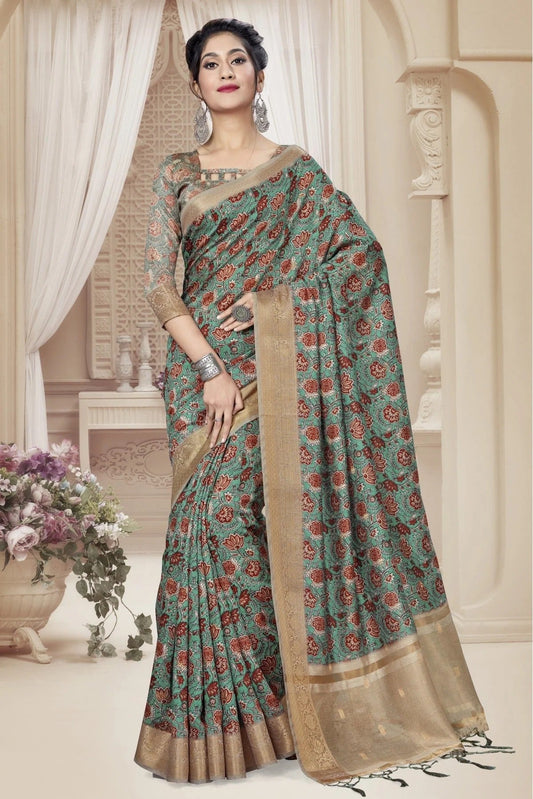 Green Colour Art Silk Digital Print Saree SD1120790
