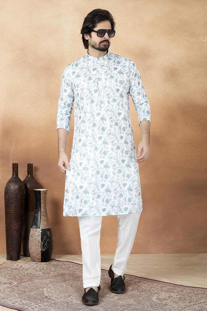 Green Colour Art Silk Digital Print Work Kurta Pajama