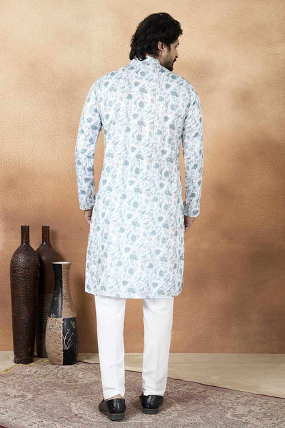 Green Colour Art Silk Digital Print Work Kurta Pajama