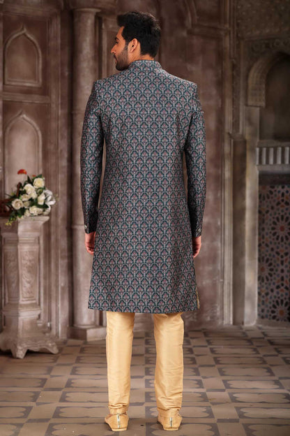 Green Colour Art Silk Digital Printed Work indo western Sherwani