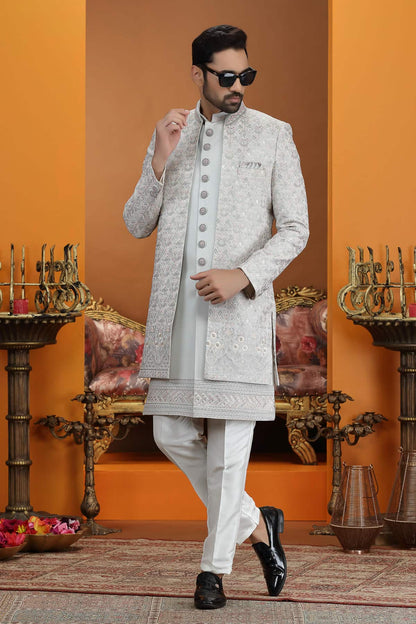 Green Colour Art Silk Embroidery 3 Pcs Jacket Set