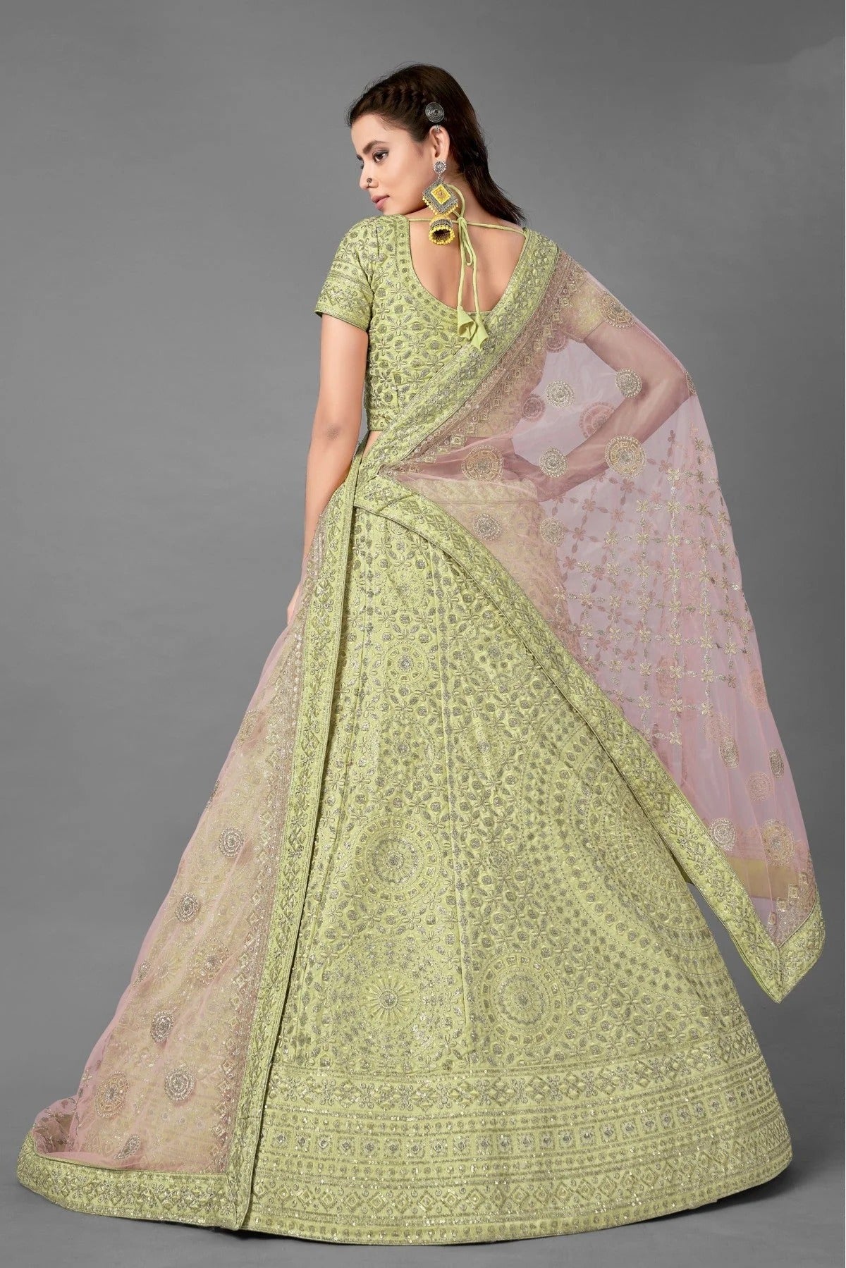 Green Colour Art Silk Embroidery Lehenga Choli LC1080264 A