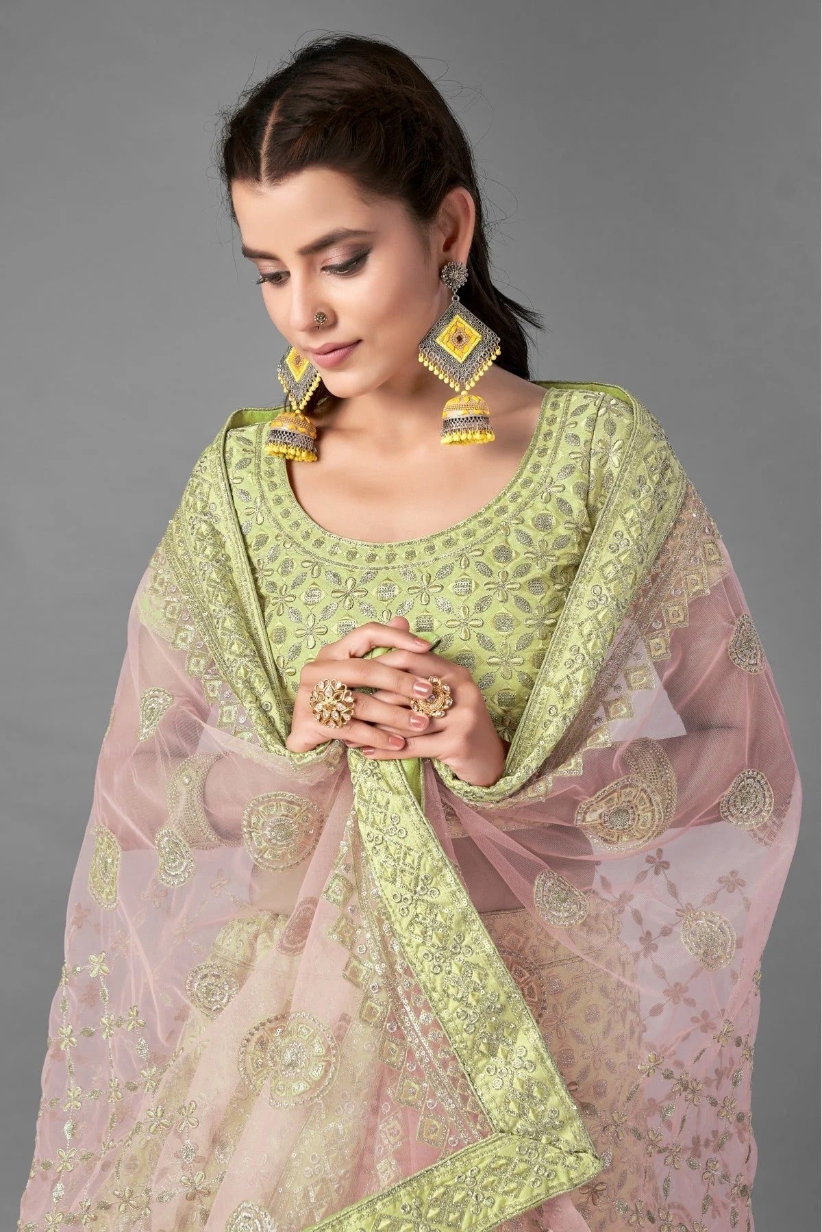 Green Colour Art Silk Embroidery Lehenga Choli LC1080264 B