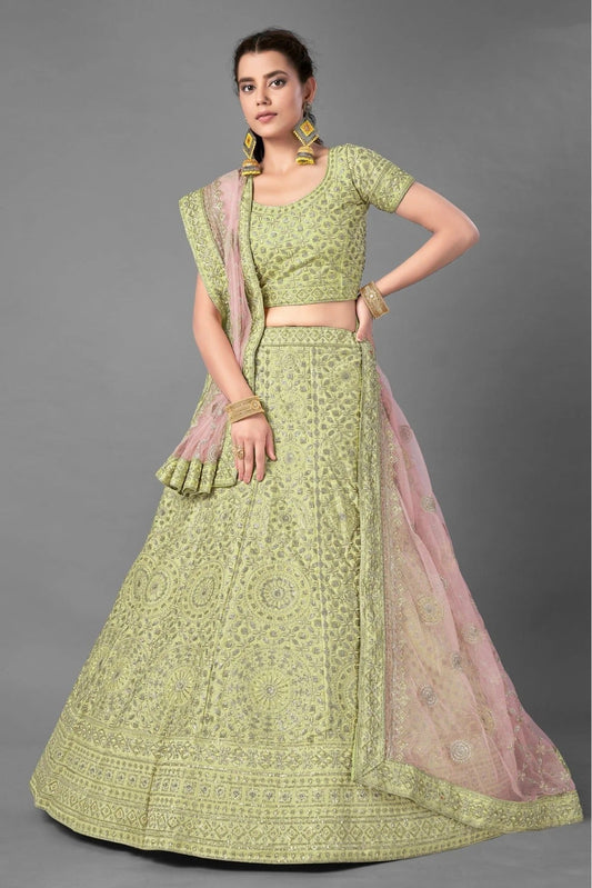 Green Colour Art Silk Embroidery Lehenga Choli LC1080264