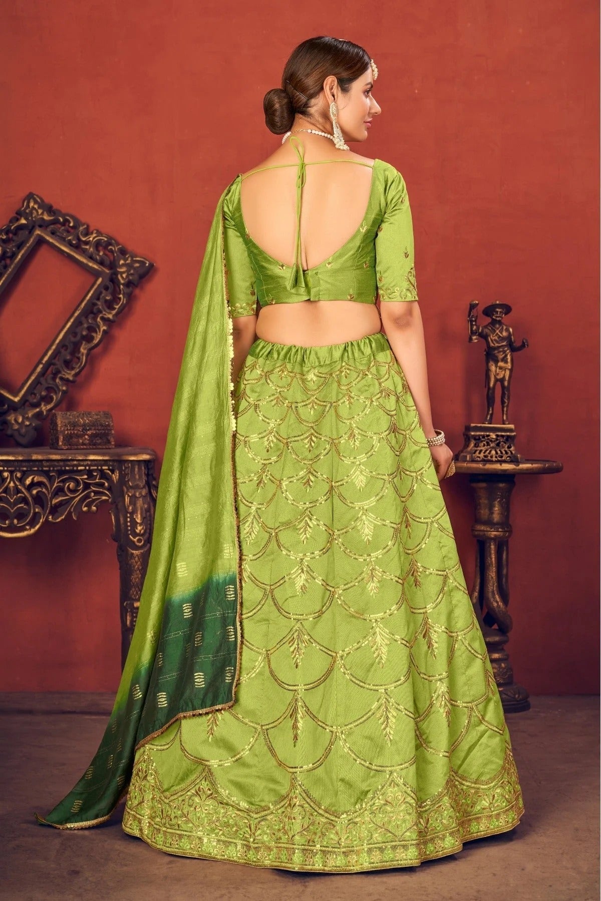 Green Colour Art Silk Embroidery Lehenga Choli LC1150065 A