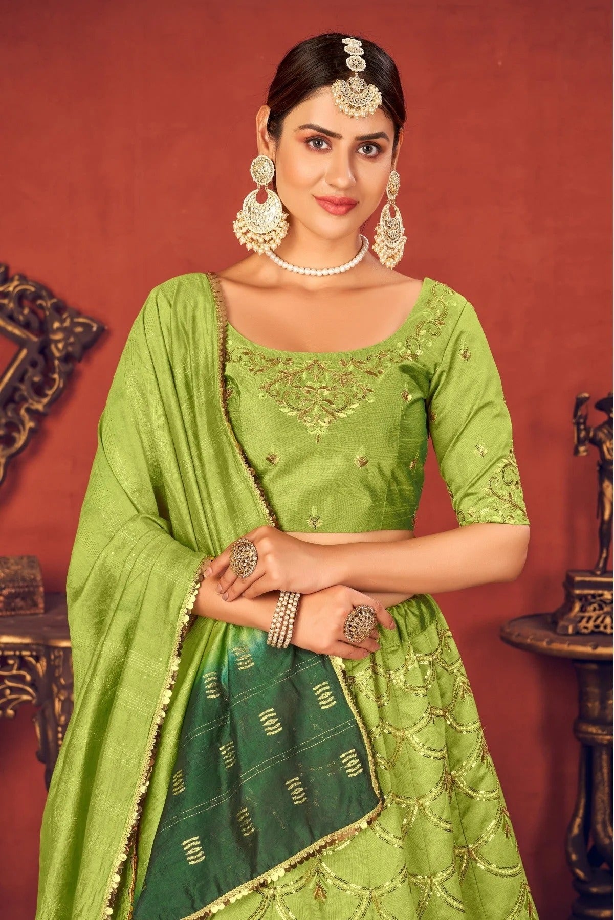Green Colour Art Silk Embroidery Lehenga Choli LC1150065 B