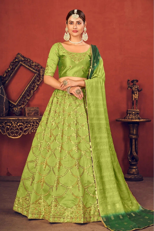 Green Colour Art Silk Embroidery Lehenga Choli LC1150065