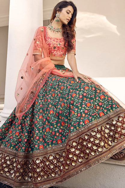 Green Colour Art Silk Embroidery Lehenga Choli LC1150101 A
