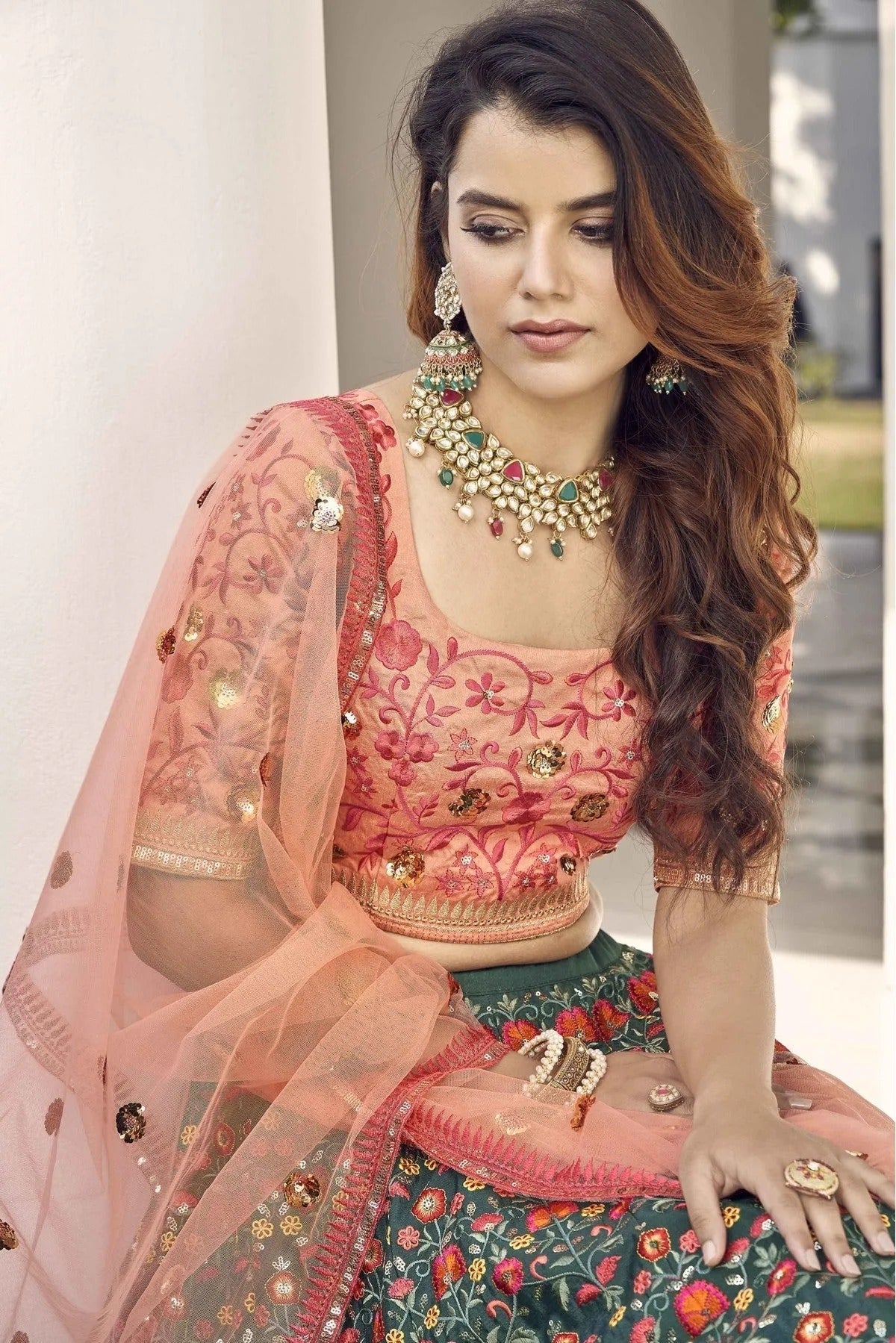 Green Colour Art Silk Embroidery Lehenga Choli LC1150101 B