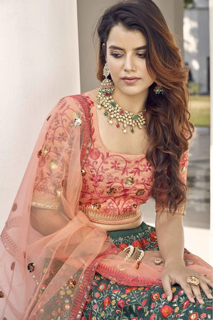 Green Colour Art Silk Embroidery Lehenga Choli LC1150101 B