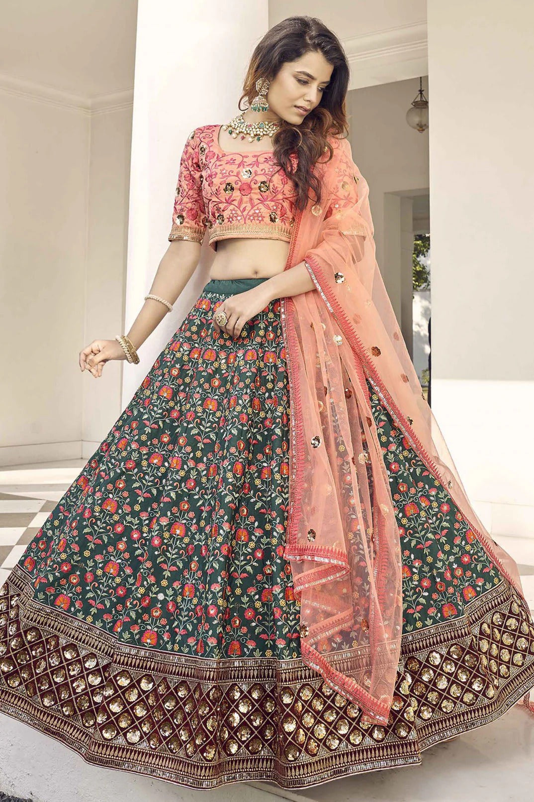 Green Colour Art Silk Embroidery Lehenga Choli LC1150101