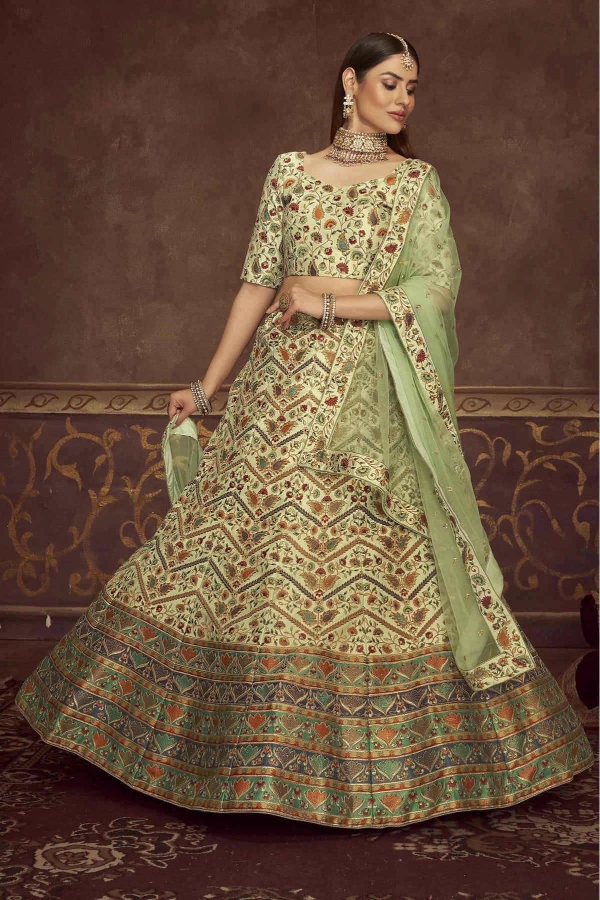 Green Colour Art Silk Embroidery Lehenga Choli LC1150112 A