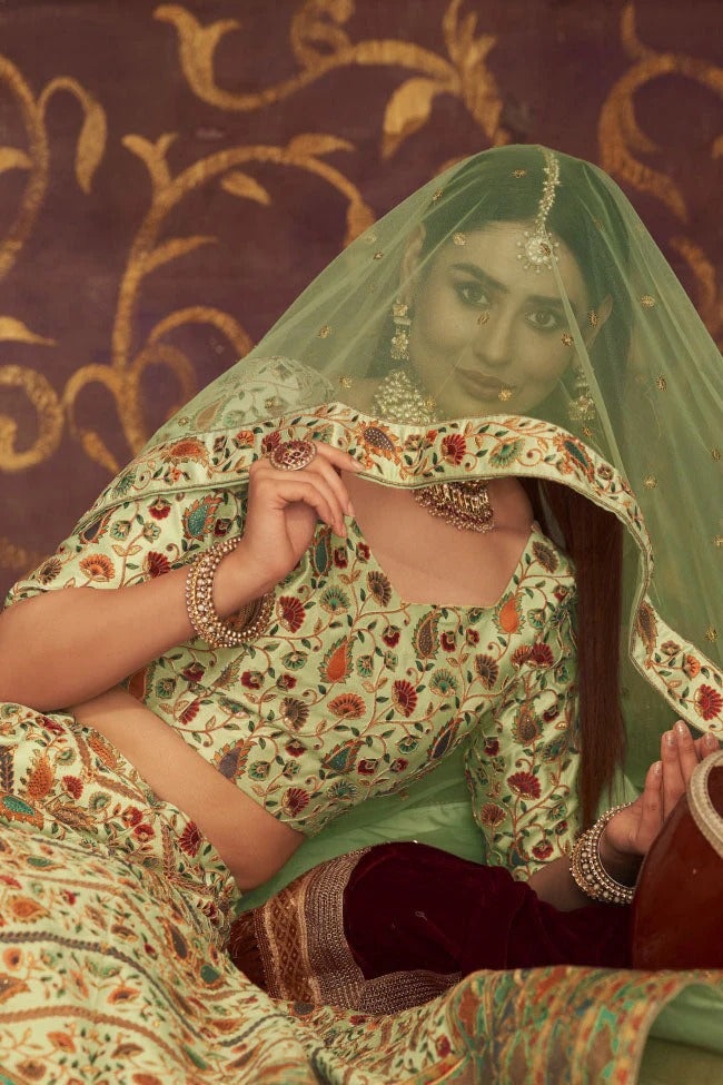 Green Colour Art Silk Embroidery Lehenga Choli LC1150112 B