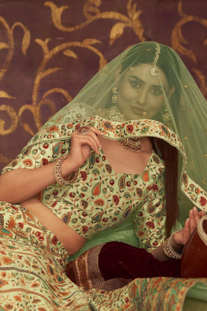 Green Colour Art Silk Embroidery Lehenga Choli LC1150112 B