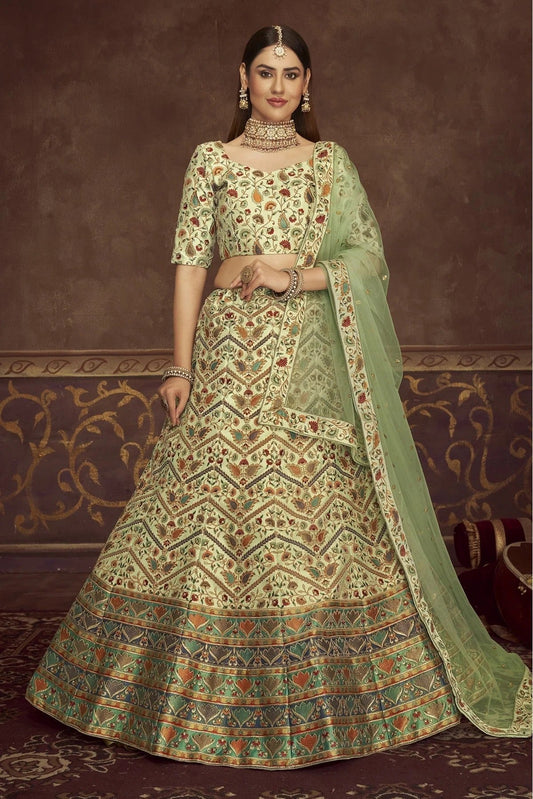 Green Colour Art Silk Embroidery Lehenga Choli LC1150112