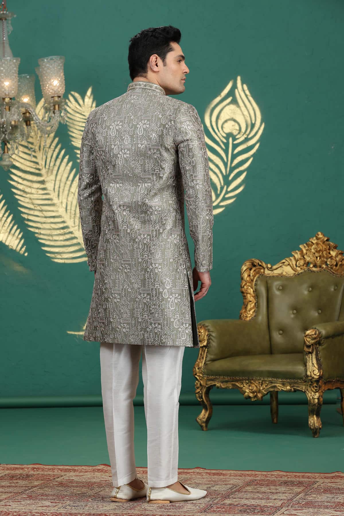 Green Colour Art Silk Embroidery Sherwani