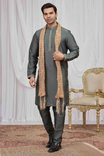 Green Colour Art Silk Embroidery Work Kurta Pajama With Dupatta